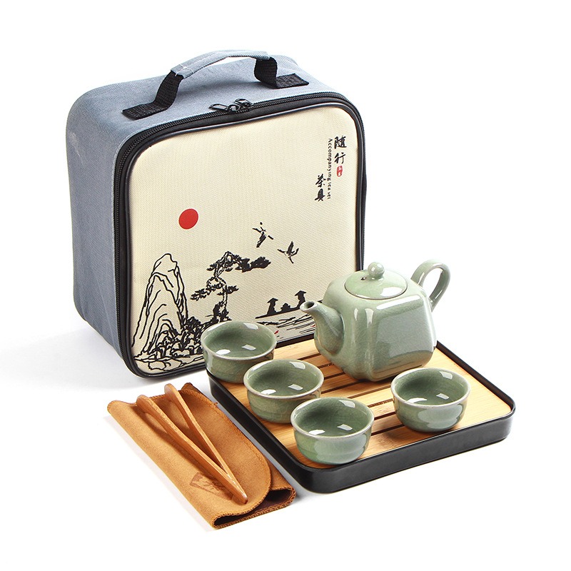 Description Picture 2 of itemPortable Ceramic Teaware Set with Bag, Teapot Travel Teaware, Gaiwan Tea Cups of Tea Ceremony, Chinese Kung Fu Teaset