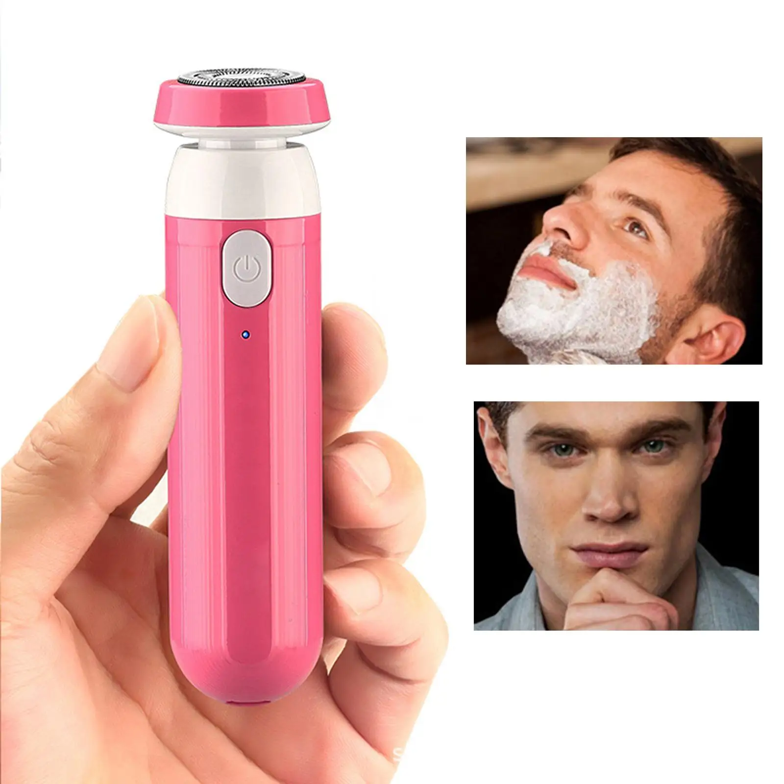 Compact Travel Electric Shaver Shaving Machine Hair Remover LED Indicator USB Rechargeable Cordless Rotary Razor High Power Pink