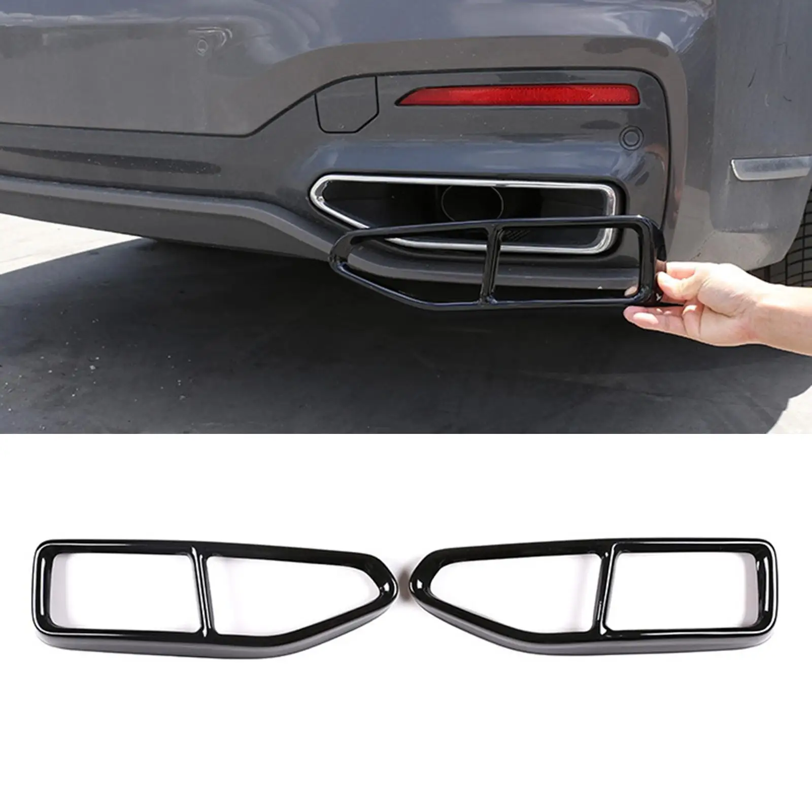 2x Tailpipe Trim Frame Rustproof Protection Cover Weatherproof Exhaust Pipe Output Cover for BMW 7 G11 G12 Auto Accessories