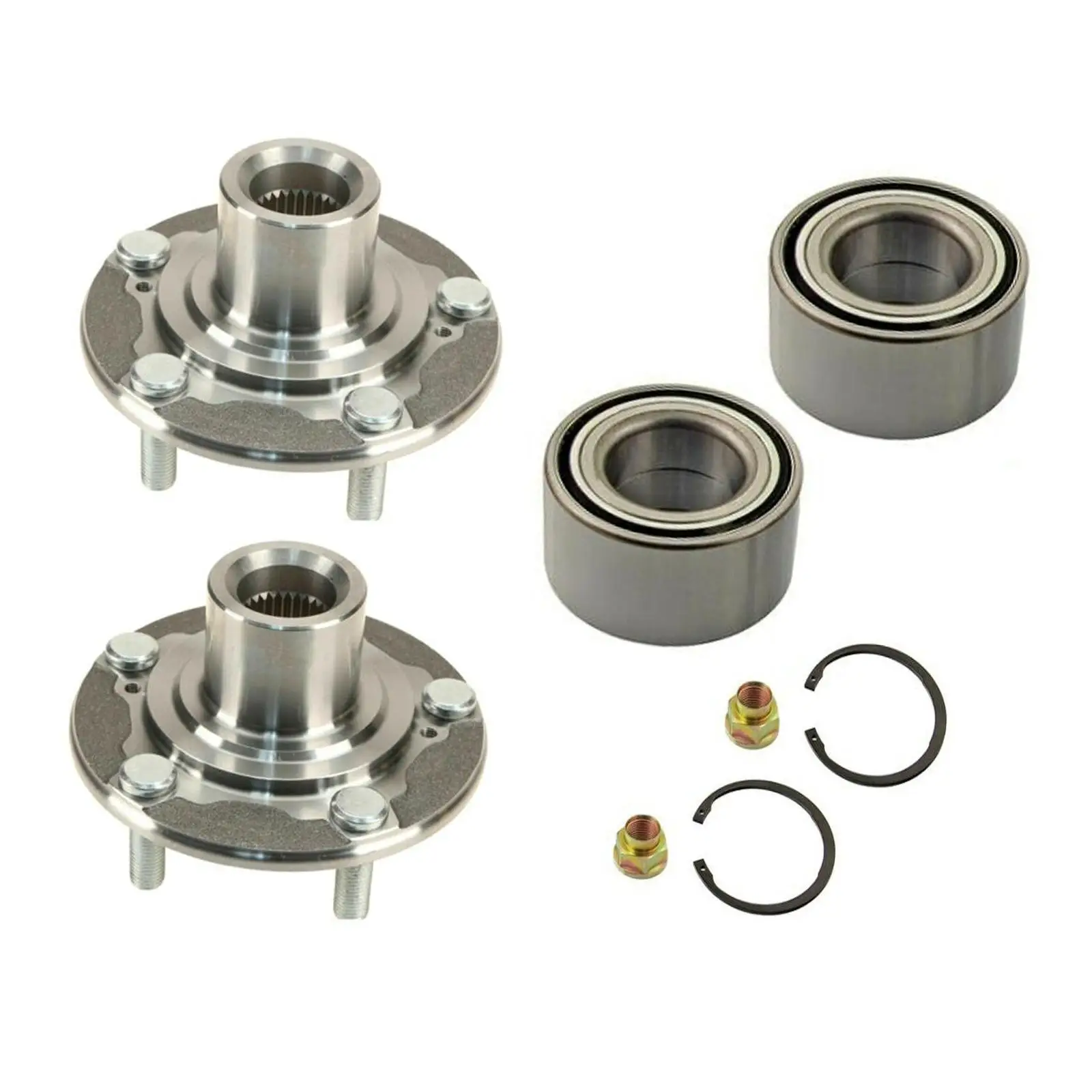 2x Front Wheel Hub and Bearing Repair Kits Professional Easy to Install with Retaining Clips Nuts 510118 for Honda Accord