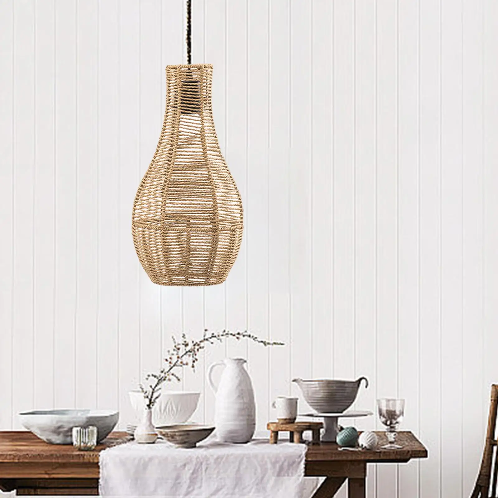 Paper Rope Lampshade Pendant Light Cover Boho Classic Bulb Guard Boho Lampshade for Cafe Teahouse Bedroom Living Room Restaurant