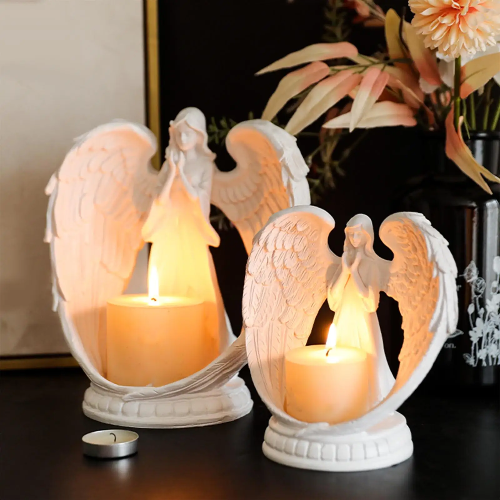 Resin Angel Statue Candle Holder Angel Candlestick Decorative Angel Figurine Votive Candle Holders for Wedding Anniversary Decor