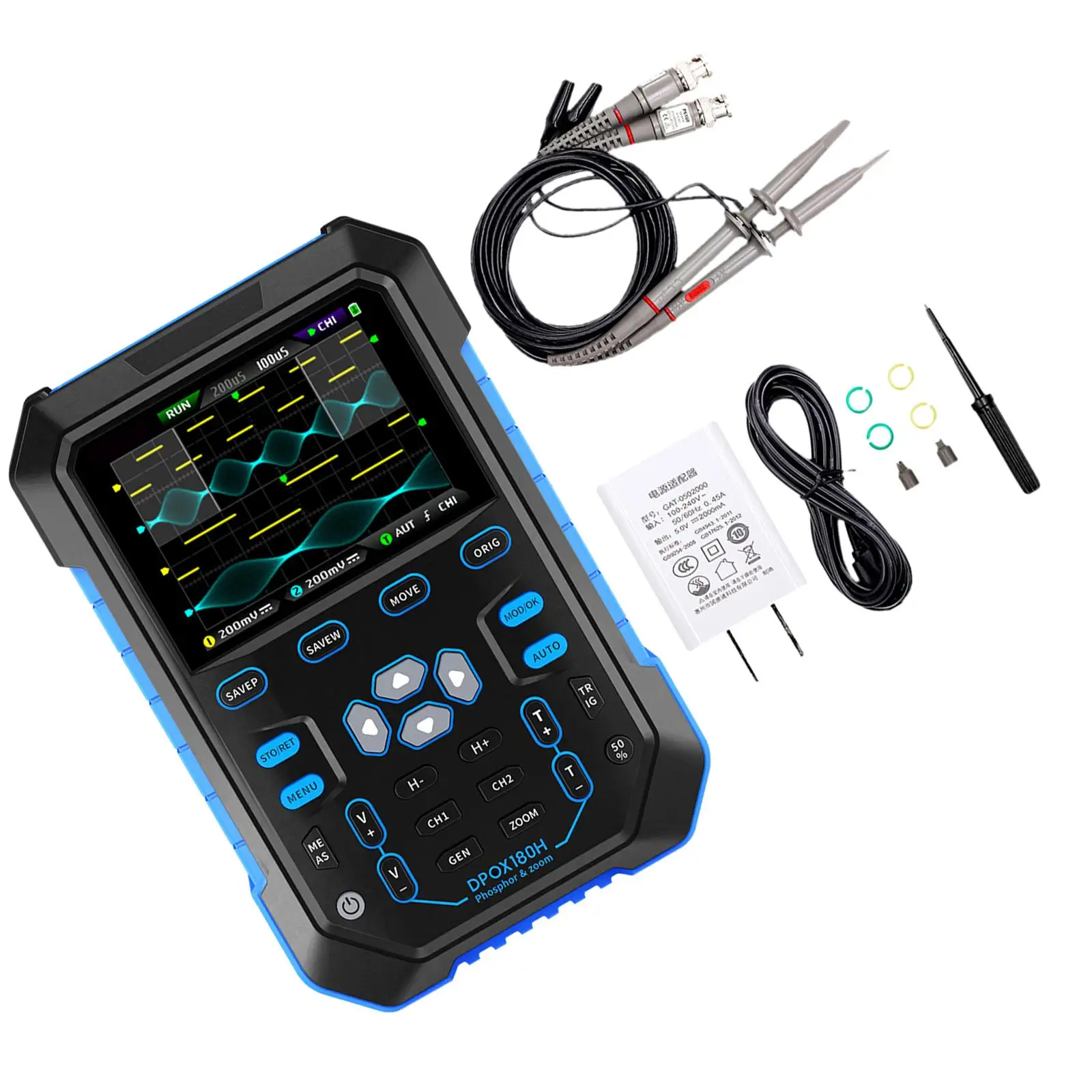 Digital Oscilloscope 2 Channel Signal Generator Analog Bandwidth 500msps 180MHz-3dB 50000wfm/S Handheld Dpox180H US Adapter