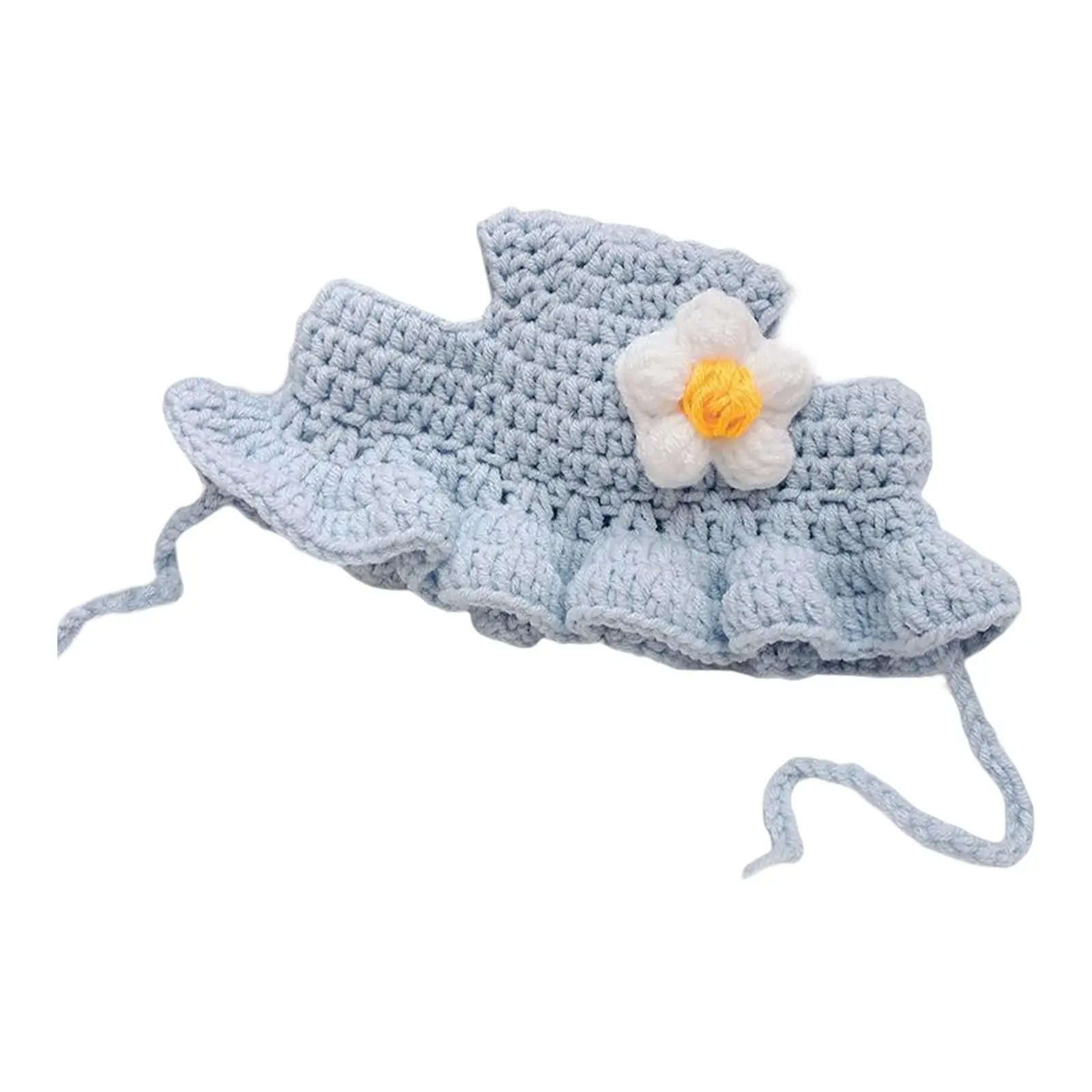 Pet Hat Handwoven with Flower Brim Headwear Adorable Cat Hat for Corgi Small Large Dogs Chihuahua Festival Halloween