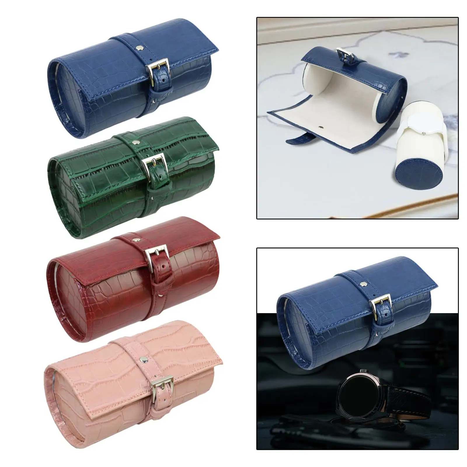 Portable Watch Travel Case PU Leather Wrist Watch Container Watch Holder Box Protection Vintage Display for Watches Women Men