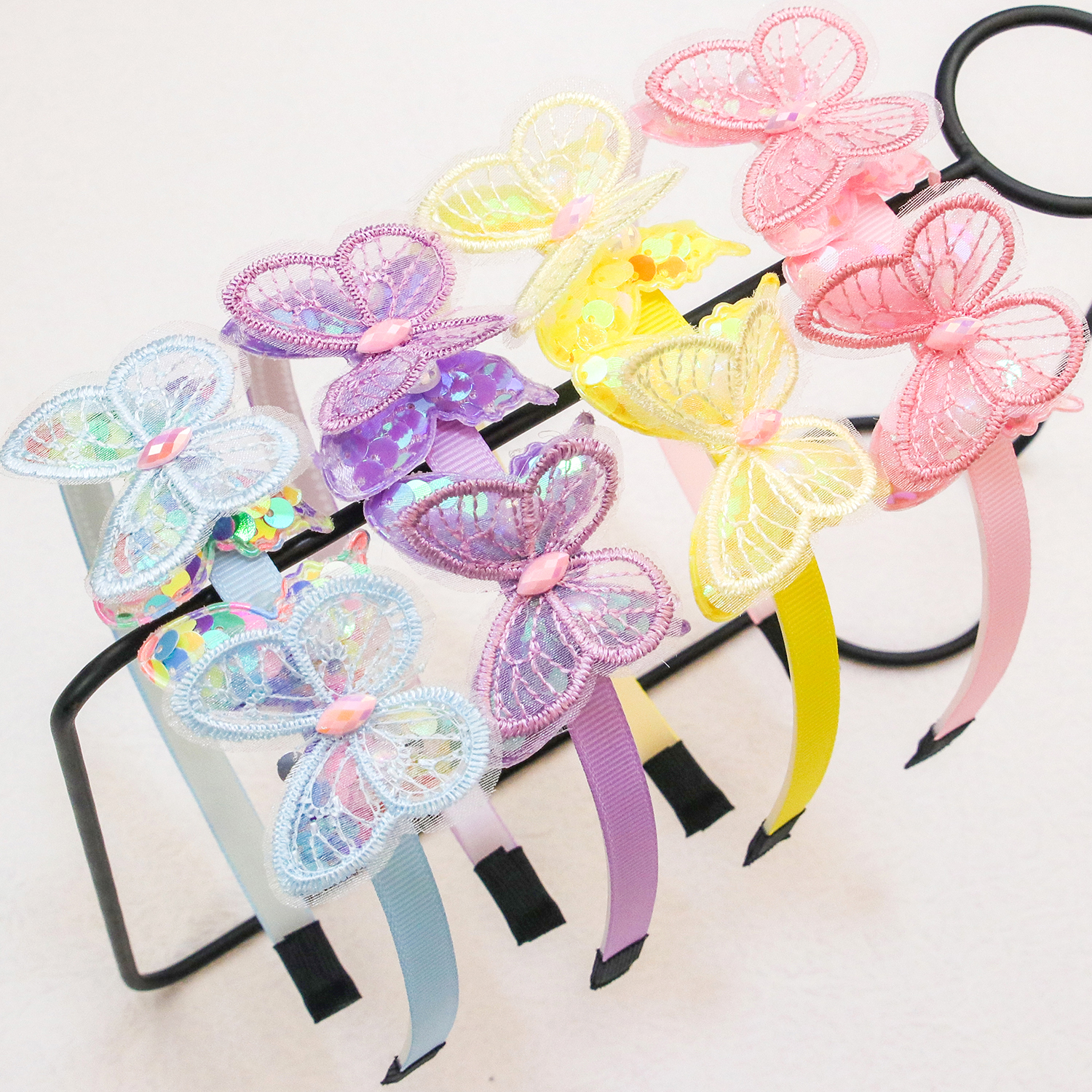 Niedliche Schmetterlings-Stirnbänder für Mädchen, 5 cm, doppelte Pailletten, Schmetterlings-Haarbänder, Kinder-Haarreifen, Kinder- und Mädchen-Haar-Accessoires – Detail 2