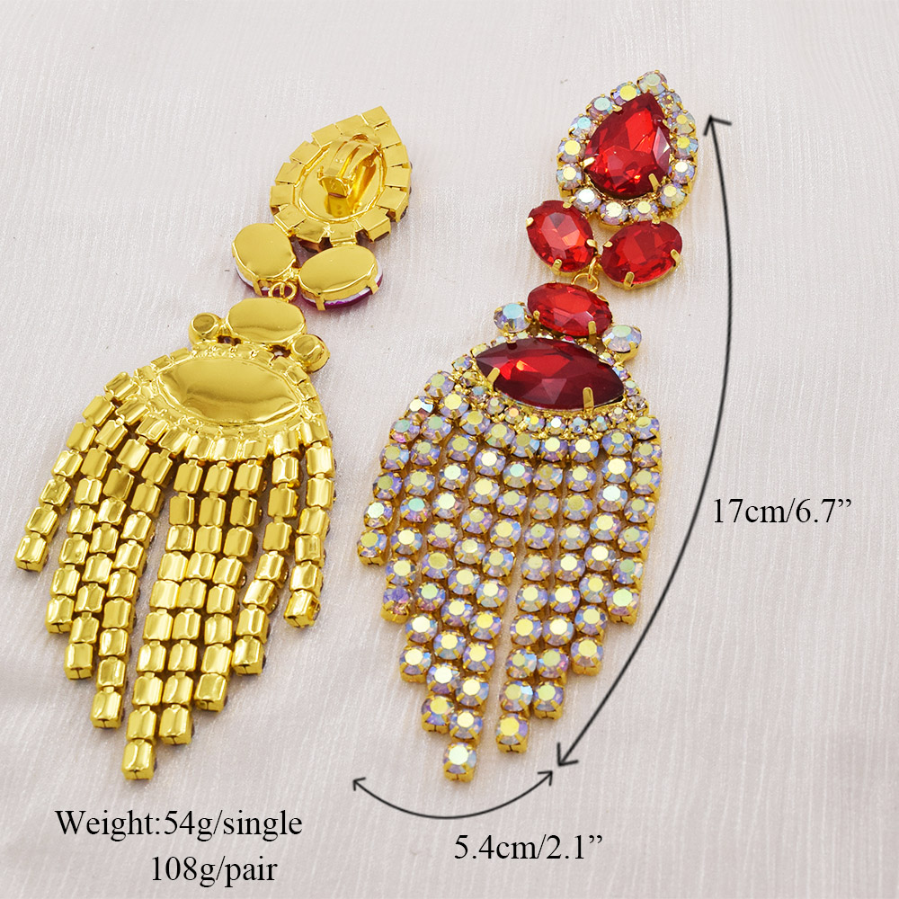 Strass SS28 Dazzling17CM Lange Quaste Clip auf Ohrring für Frauen Schmuck Kristall AB Große Größe Zubehör für Drag Queen – Detail 11