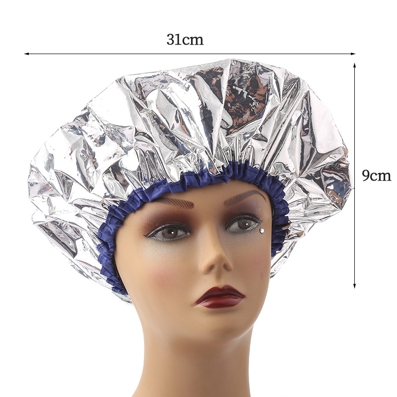 Description Picture 6 of itemLadies shower cap thermal insulation aluminum foil hat stretch shower cap hair salon hair dyeing cap hair dyeing tools