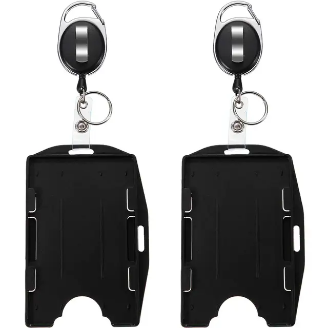 1pc Hard Plastic Badge Work ID Card Holders Protector Case Cover with  Retractable Badge Holder Reel Anti-lost Keychain