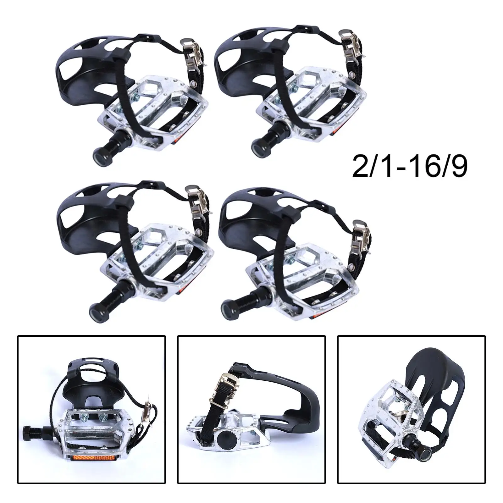 Bike Pedals with Toe Clip and Straps, for Exercise Bike, and Outdoor