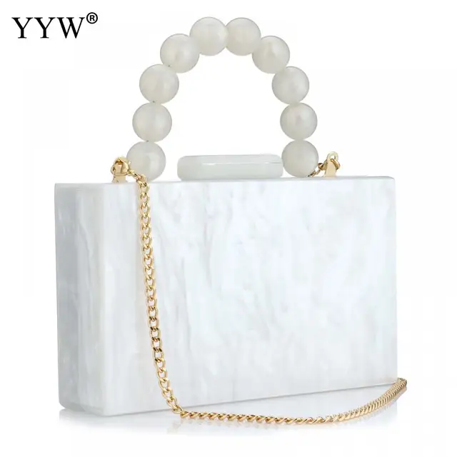 KKLLHSH Women Acrylic Box Bags Female Beaded Handbags Chain Evening Bag  Shoulder Packages For Ladies