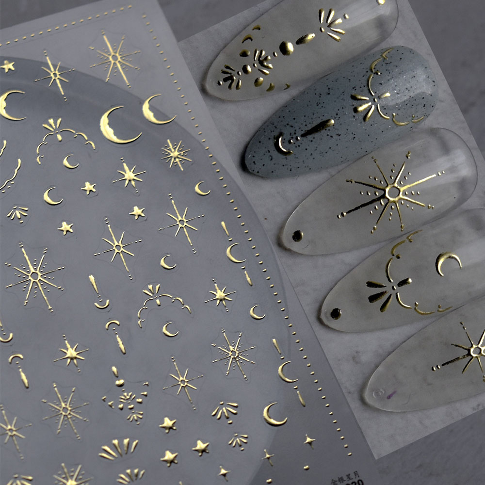 Best of 3D Gold Sun / Moon / Star Bronzing Nail Art Sticker 8*10cm Laser Star Moon Design Nail Decal Gold Silver Self-Adhesive Slider &amp;*&amp; Reviews & Tips