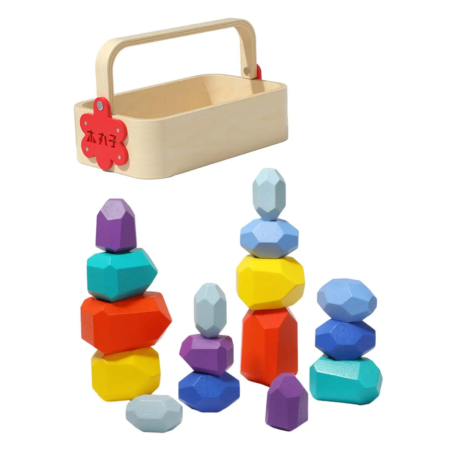 Stacking Blocks Hands on Puzzle Toys with Storage Case Balance Stones Wood for Girls Boys Children Kid 3 Years up Birthday Gifts
