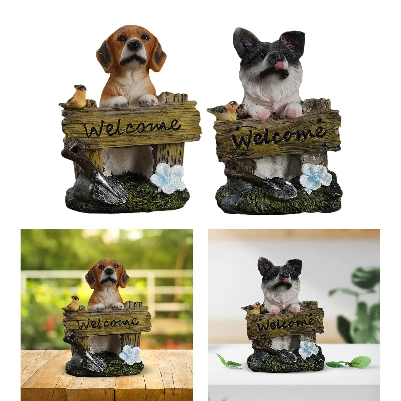 Garden Dog Statue Welcome Dog Statue Puppy Statue Tabletop Ornament Animal Sculpture for Balcony Desk Yard Indoor Outdoor House
