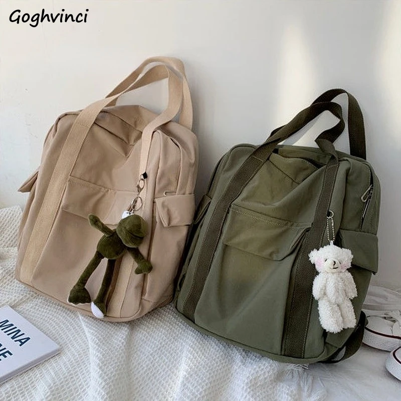 Backpacks Women Korean Style Harajuku Multifunction Travel Large Capacity Backpack Retro Solid Waterproof Bag Students Preppy