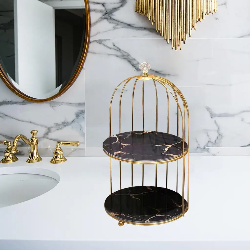 Nordic Bird Cage Desk Cosmetics Rack Perfume Skin Cares Organizer Cake Cupcakes Serving Bathroom Makeup Display Stand Holder