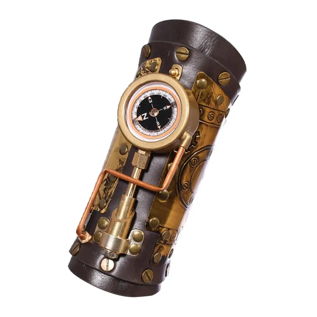 Steampunk Arm Sleeve Cuff with Compass Gothic Reusable Wrist Guard Armor Gear for Cosplay Festive Performance Novelty Costume