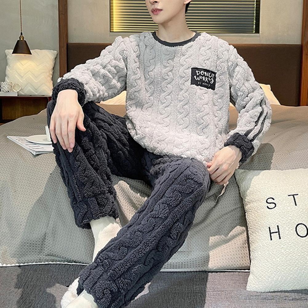 Title 2, 2 Pcs/Set Men Winter Pajamas Set Long Sleeve Th...