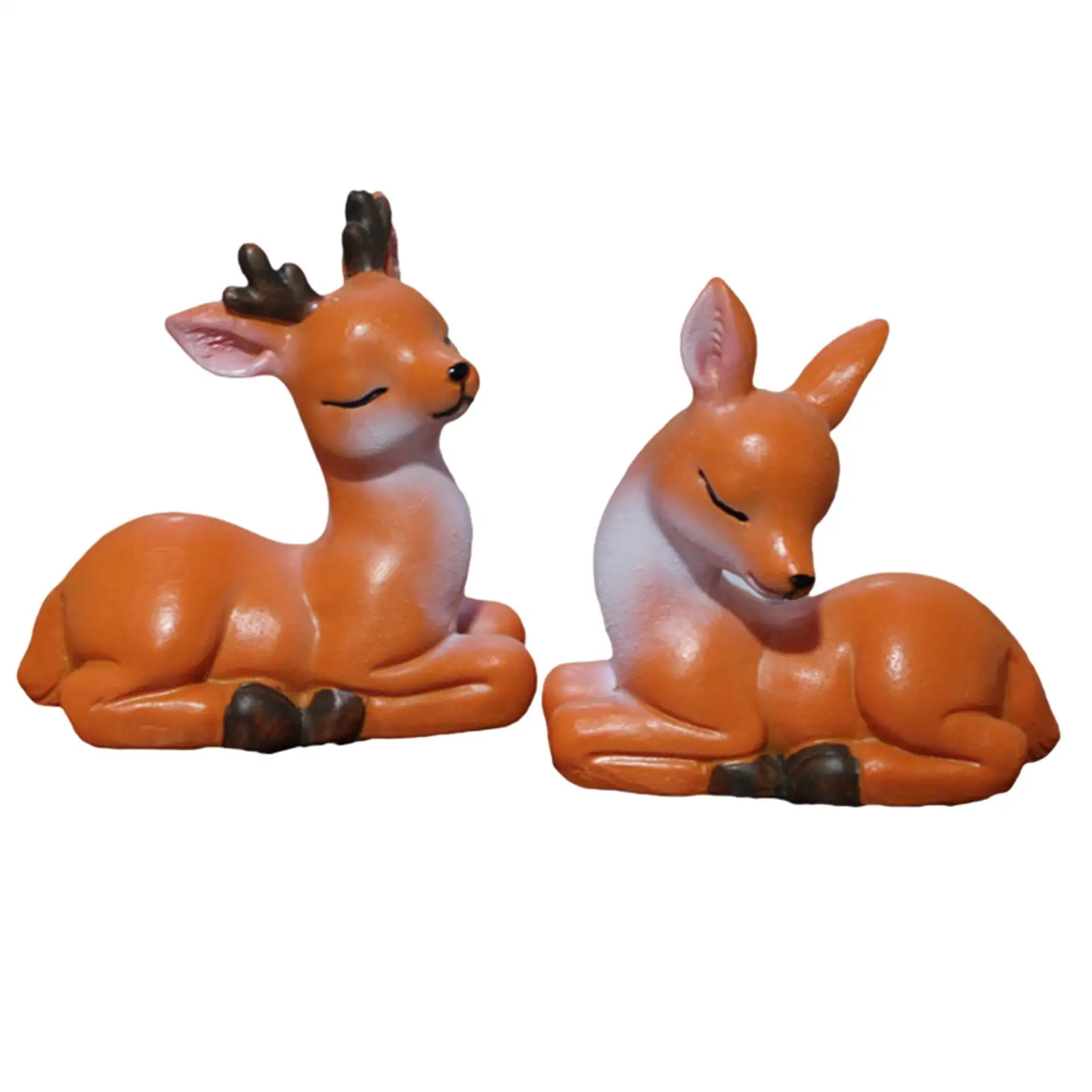 2Pcs Cute Deers Figurines Deer Animal Figurines for Potted Bedroom Decoration