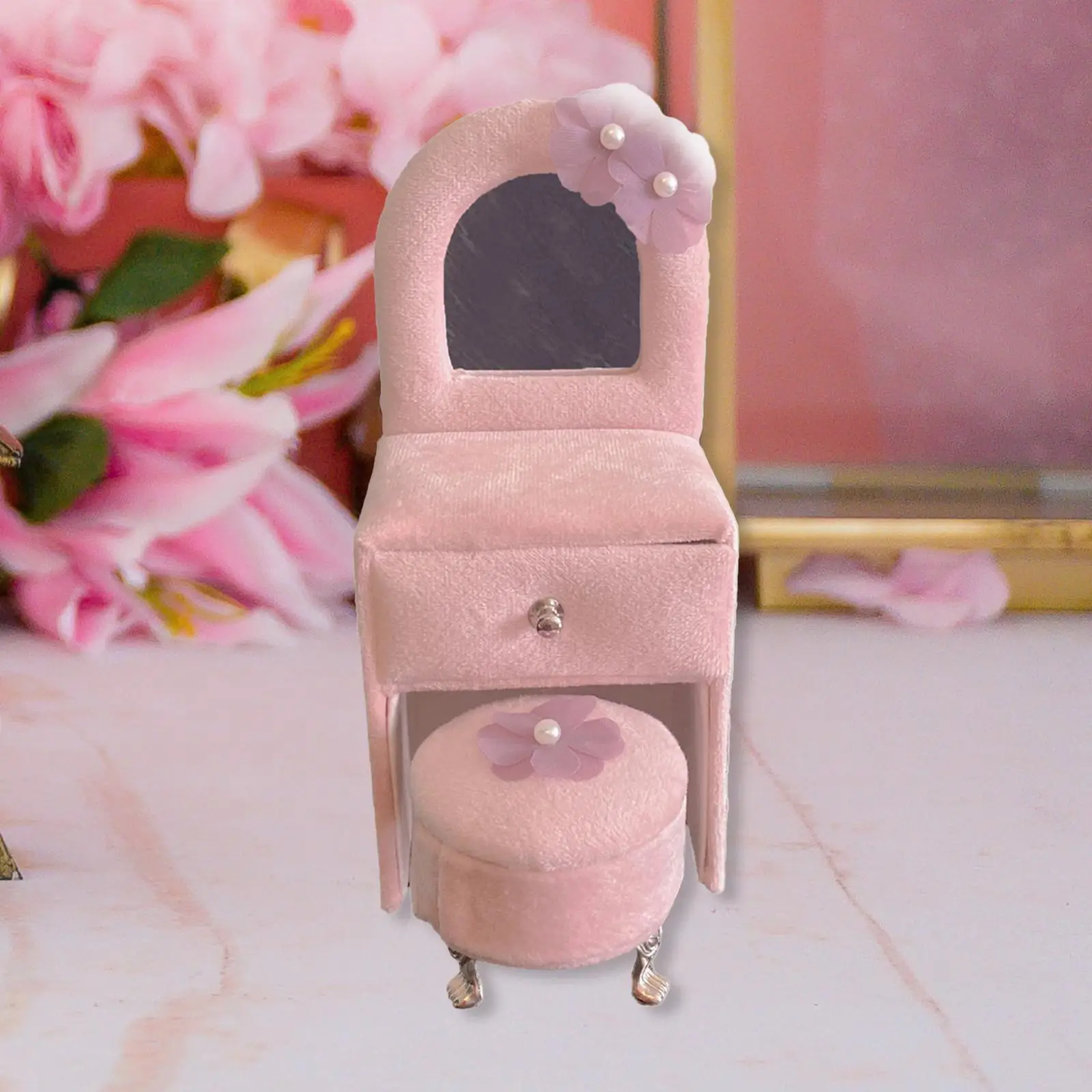 Dollhouse Dressing Table Ornaments Multipurpose Miniature Furniture Jewelry Storage Case Jewelry Box for Kids Girls and Women