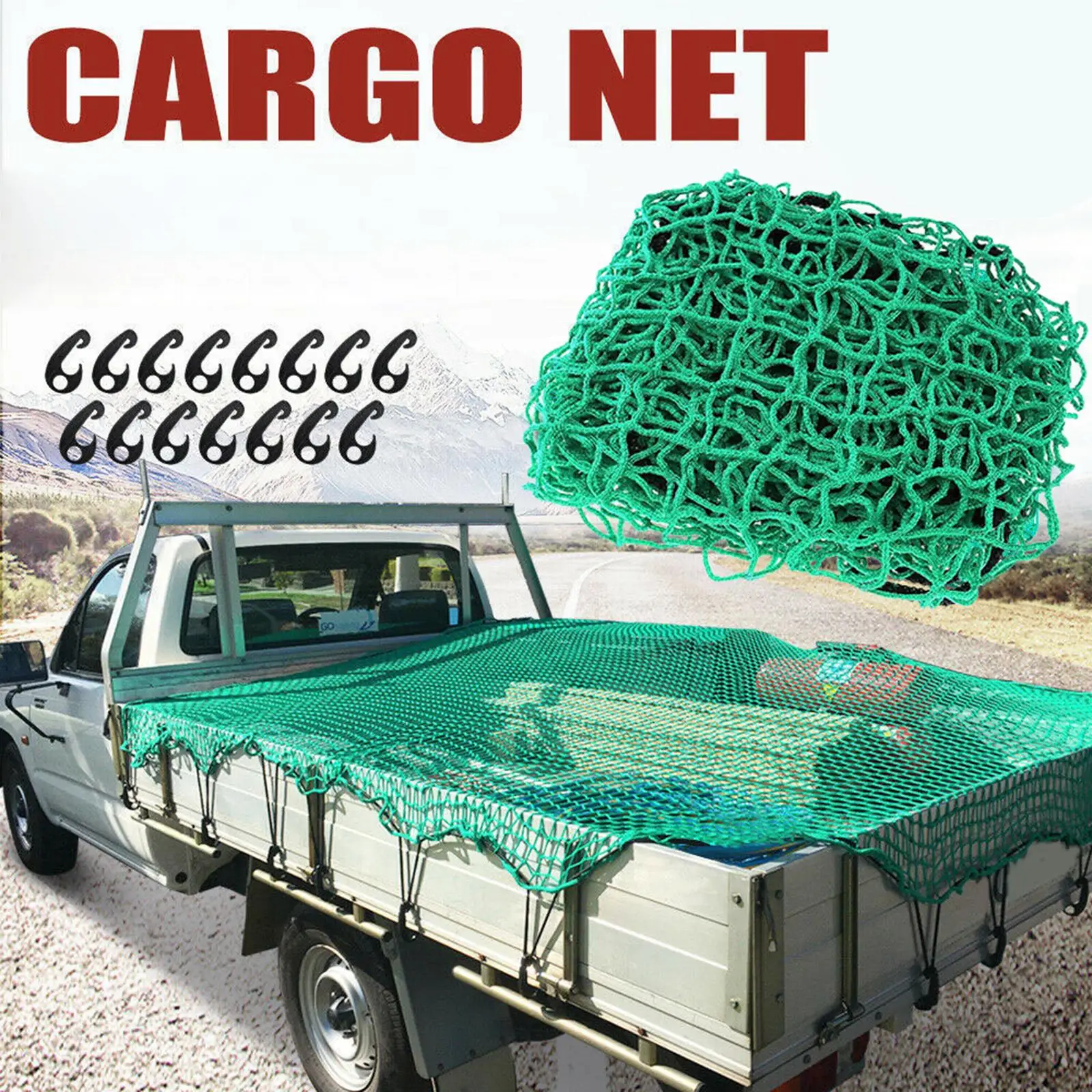 Premium Truck Bed Cargo Net 2.5M x 3.5M Small Mesh Holes Carabiners Pickup Cargo Net for Trailer Boat RV SUV Car