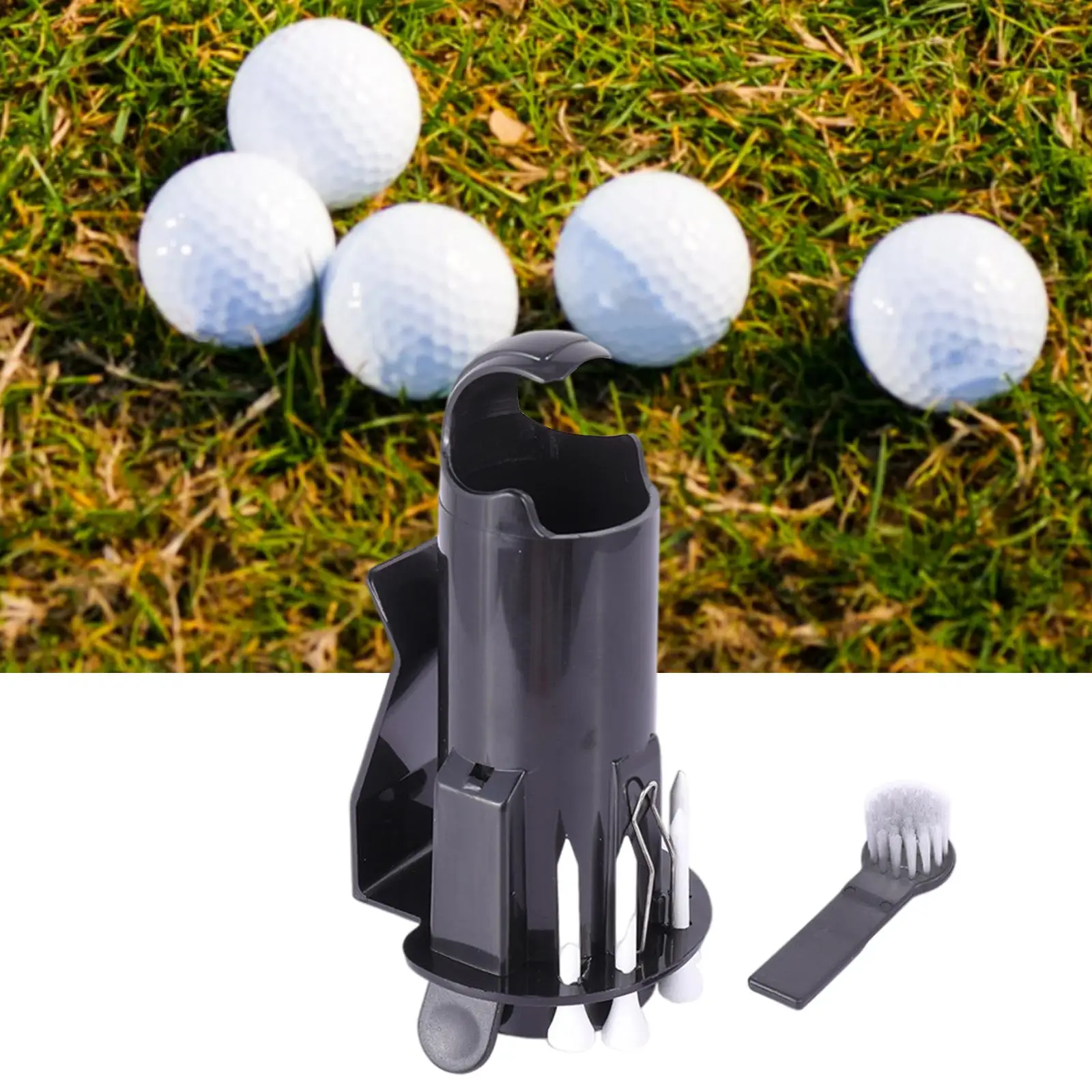 Portable Storage Golf Ball Tee Holder Pro Clip Caddy with Nylon Brush Divot Cleaning Tool
