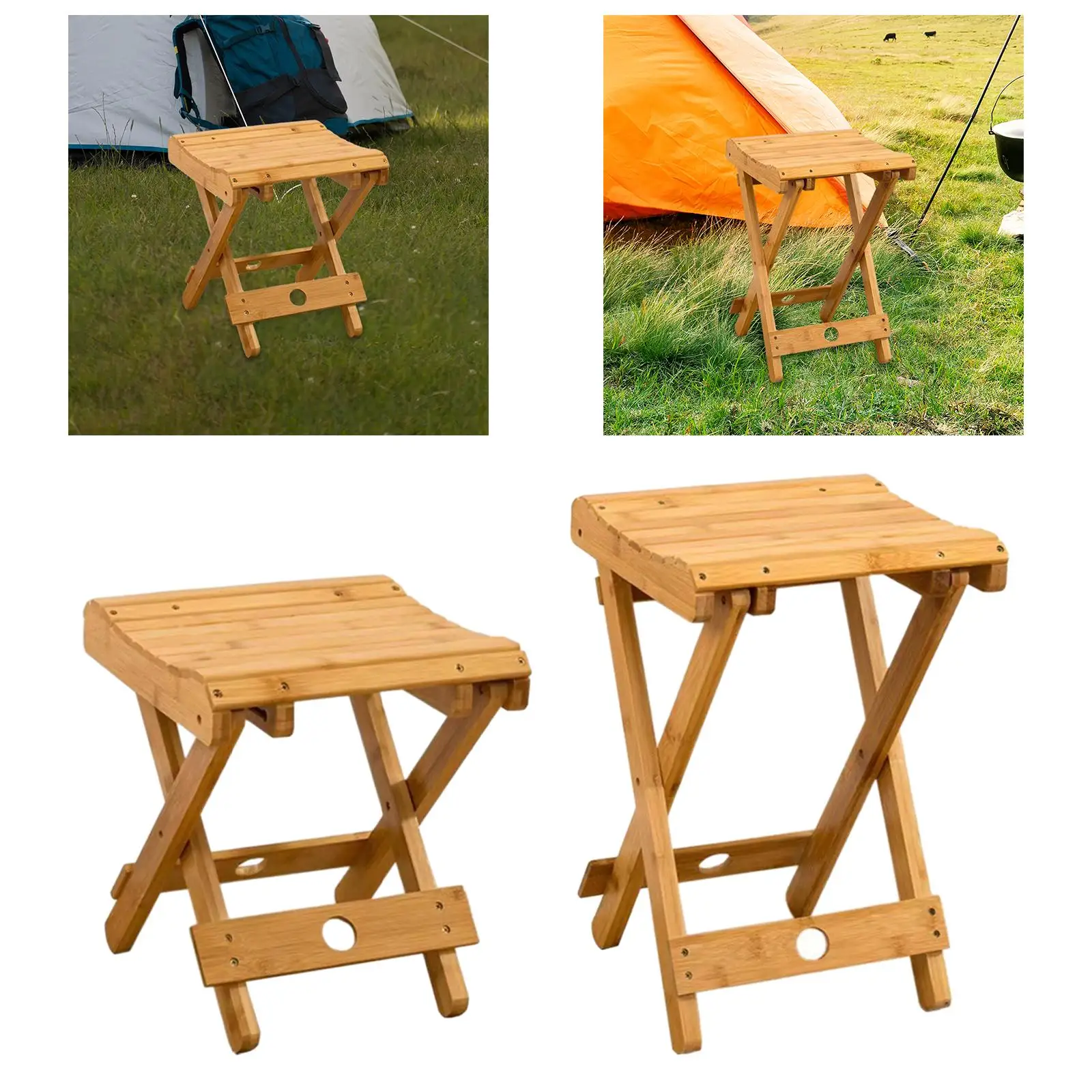 Bamboo Folding Stool, Outdoor Foldable Stool, Collapsible Outside Fishing Chair, for Backpacking Camping Patio Hiking