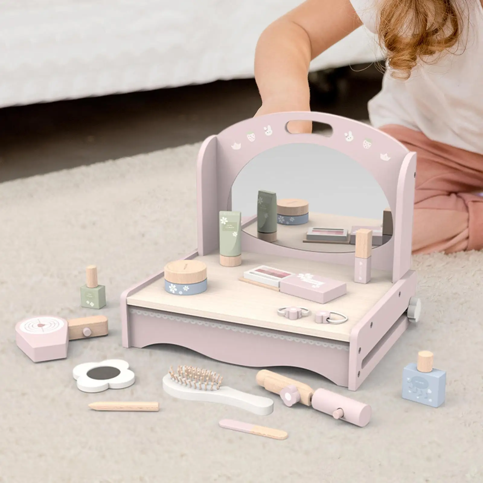 Potable Kids Makeup Sets Kids vanity Table Simulation Play Room Pretend Play Makeup Toy dress Table Toy for Game Gift
