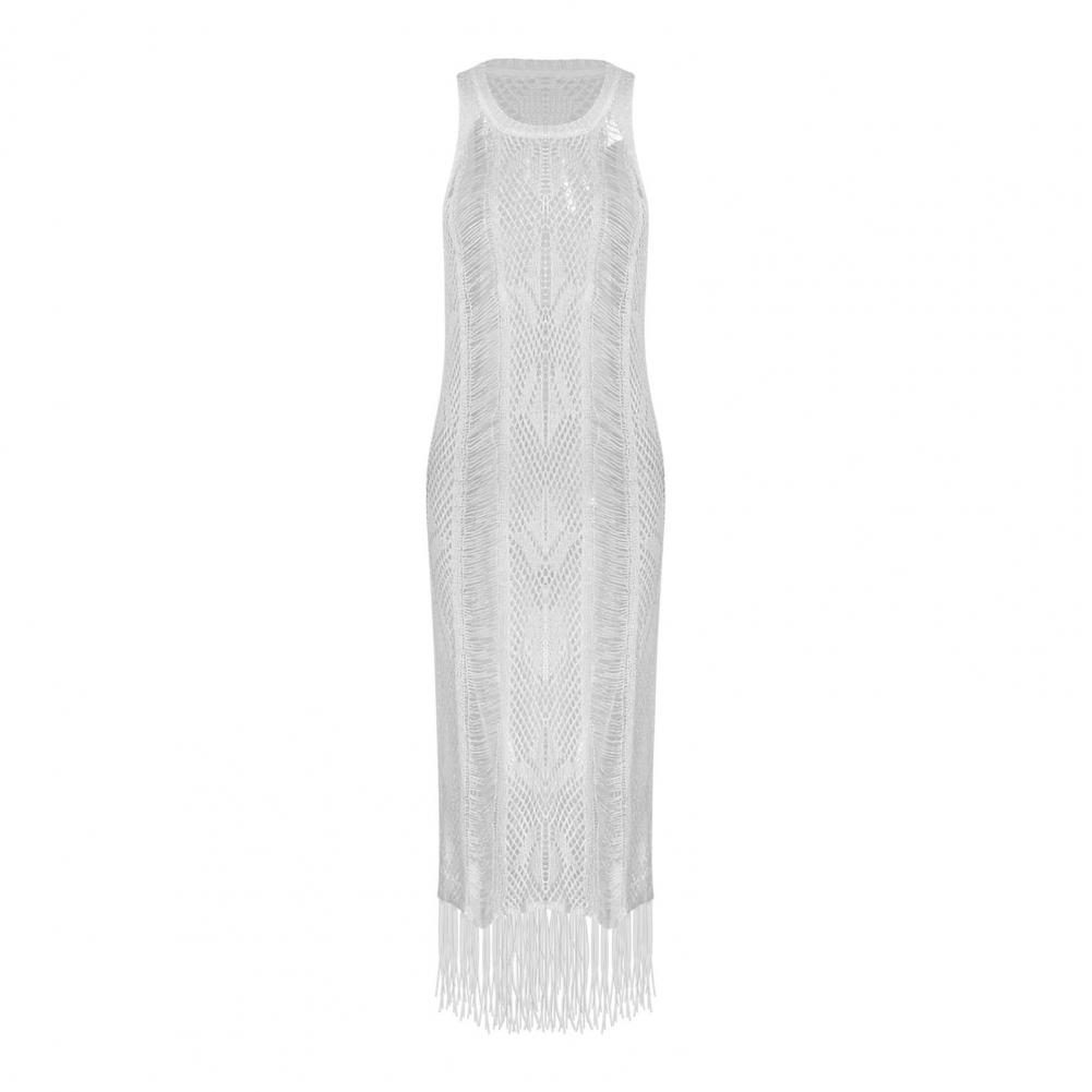 Estilo de Uma Etapa o Pescoço Perspectiva sem Mangas Longo para Praia Mulher Crochê Cobrir Bordado Malha Tassel Vestido 15 Home & Garden