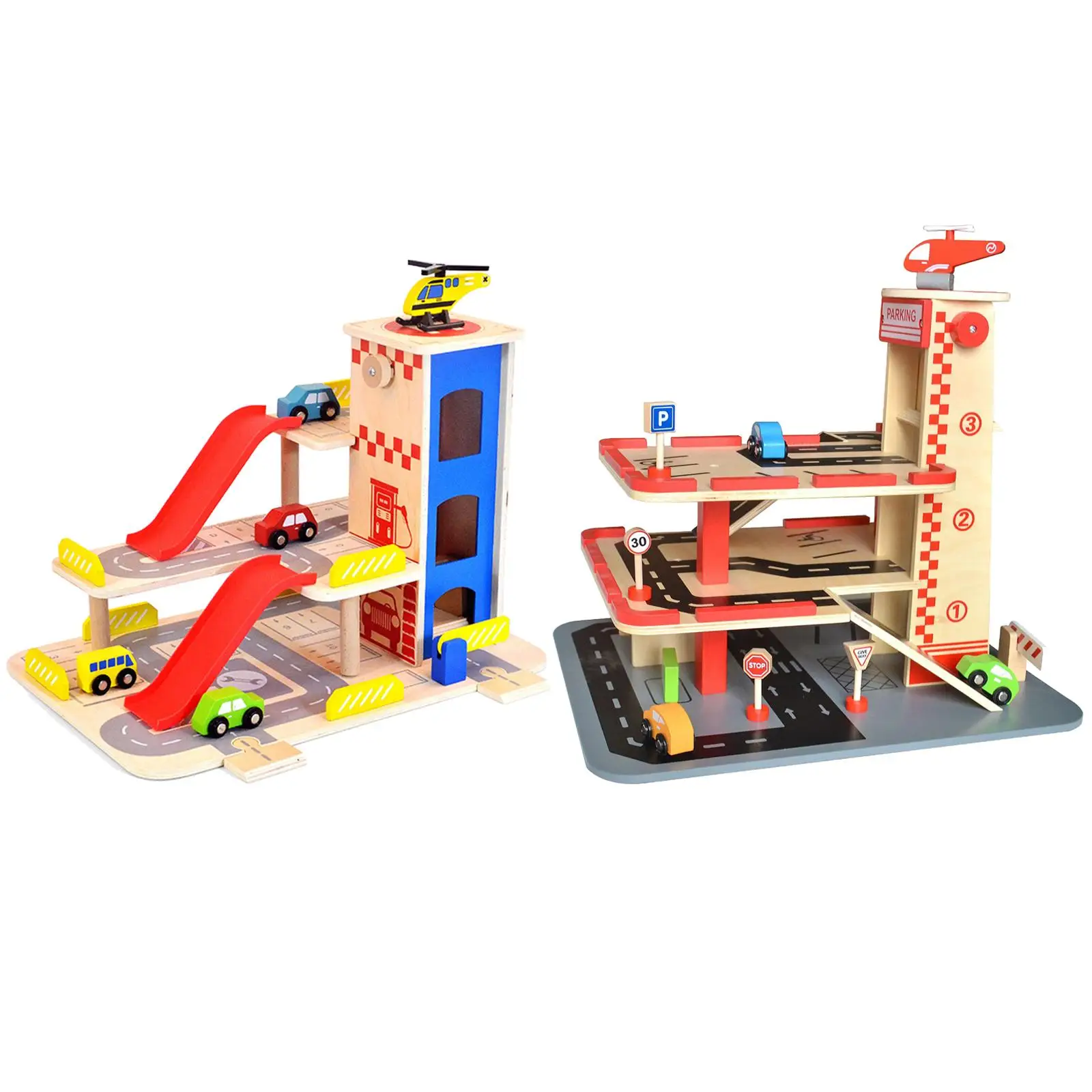 Wood Large  Parking Lot Toys Assembled Educational Toys Gas Stations