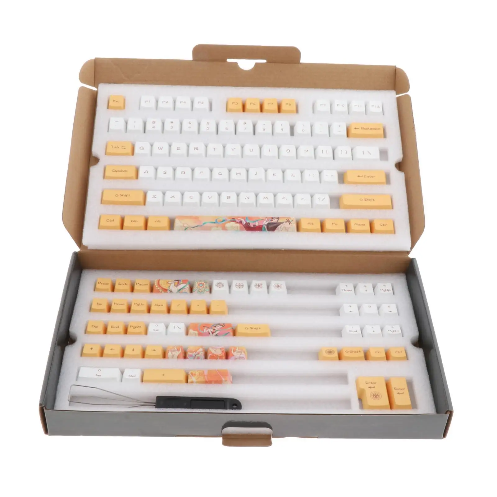 124 Keys PBT Keycaps Set English Yellow Assembly Replaces for Mechanical Keyboards for Switch 84/98/104 Keyboards for Cherry