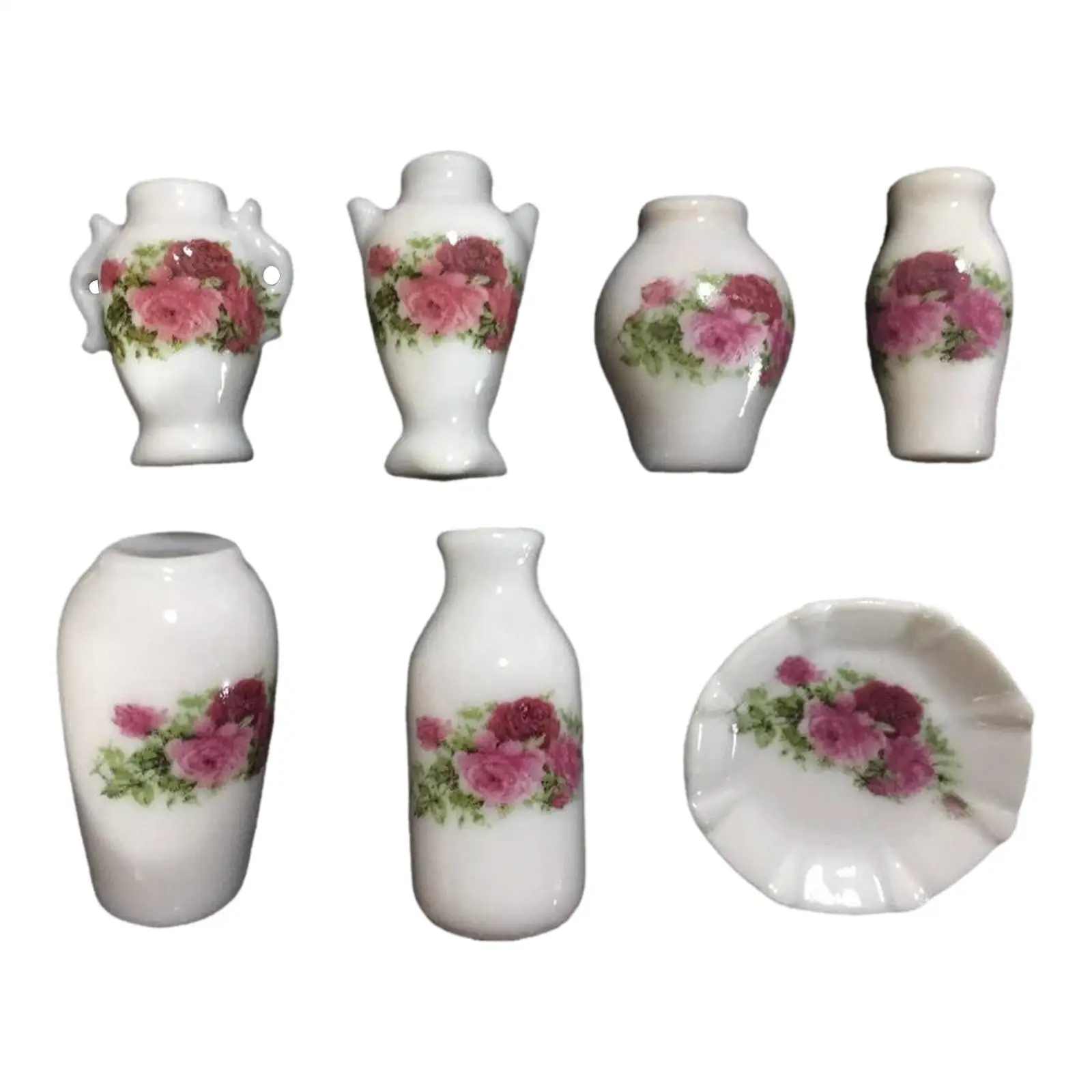 7Pcs Dollhouse Porcelain Vase and Dish Kitchen Furniture Dining Room Decoration