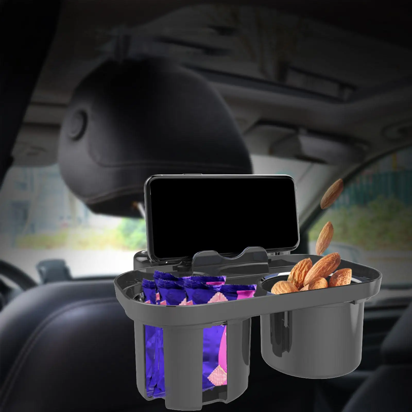Durable Car Cup Holder with Phone Mount Automotive Interior Accessories Food Tray Drink Pocket for Bottle Beverage Travel