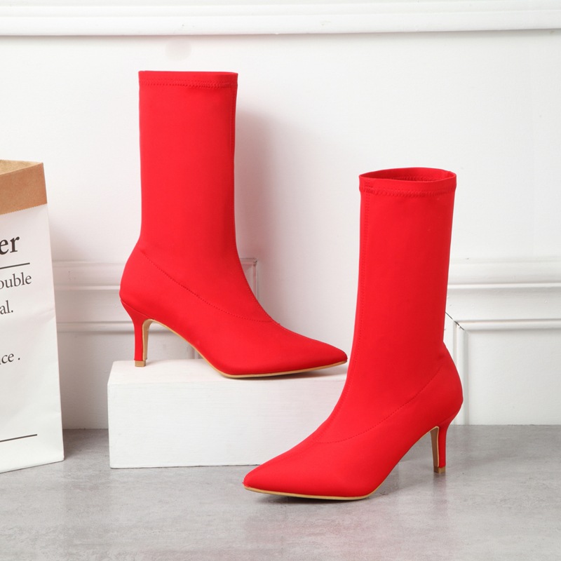 red stretch boots