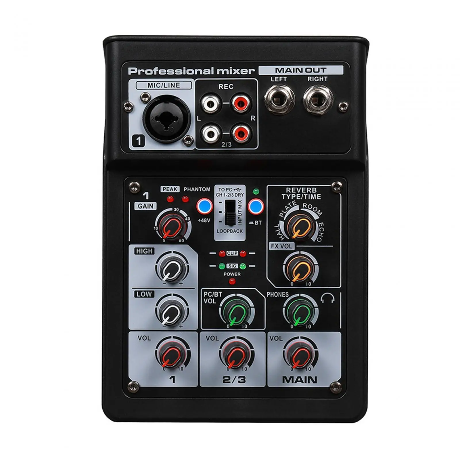 DJ Audio Mixer DJ Controller Processor Reverb USB Bluetooth Stereo Mixer for Live Streaming KTV Content Creators Sound Card