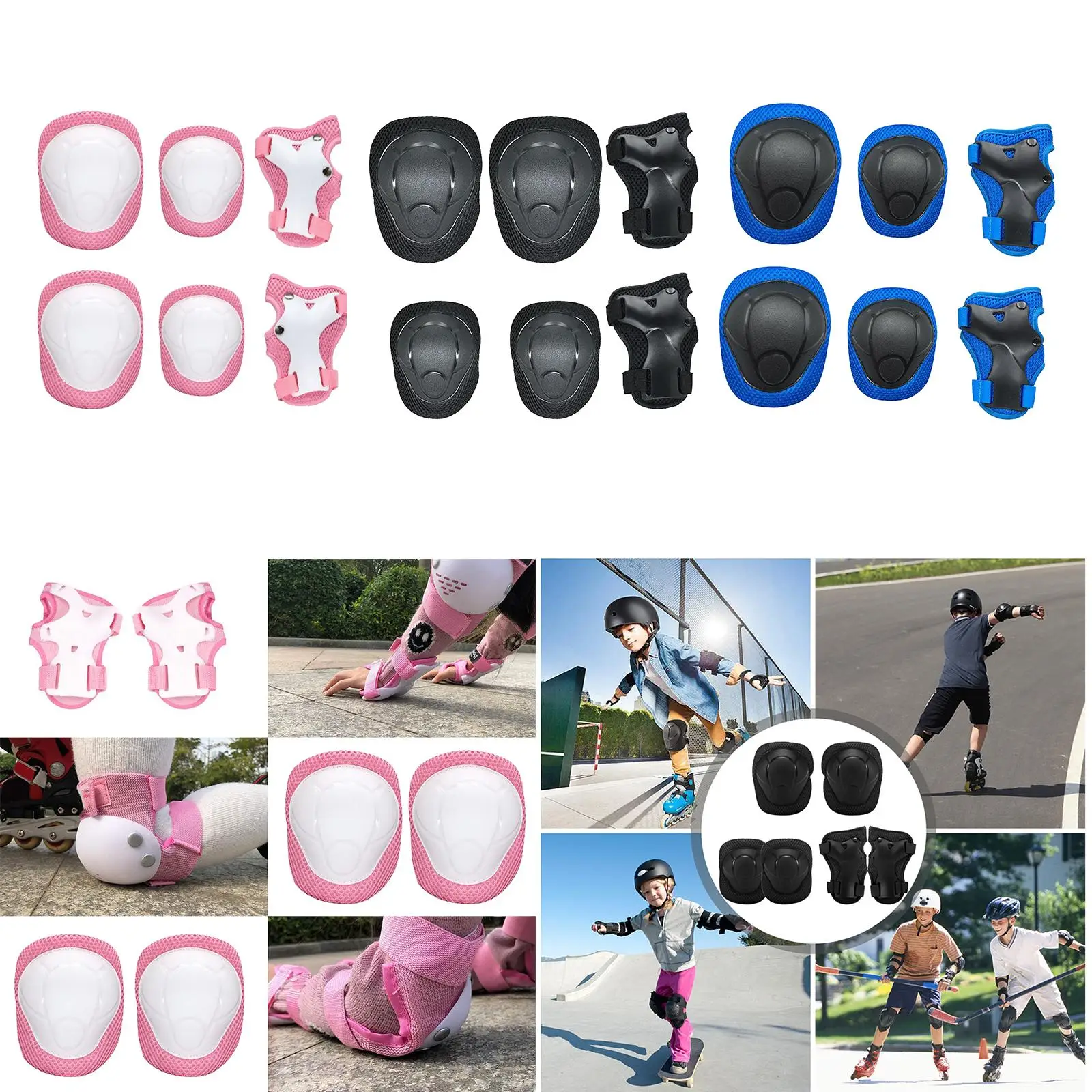 Knee and Elbow Pads Wrist Guards for Kids, 3 in 1 Protective Gear Set for Inline