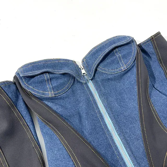 Denim Bodysuit Long Sleeve Off Shoulder 16