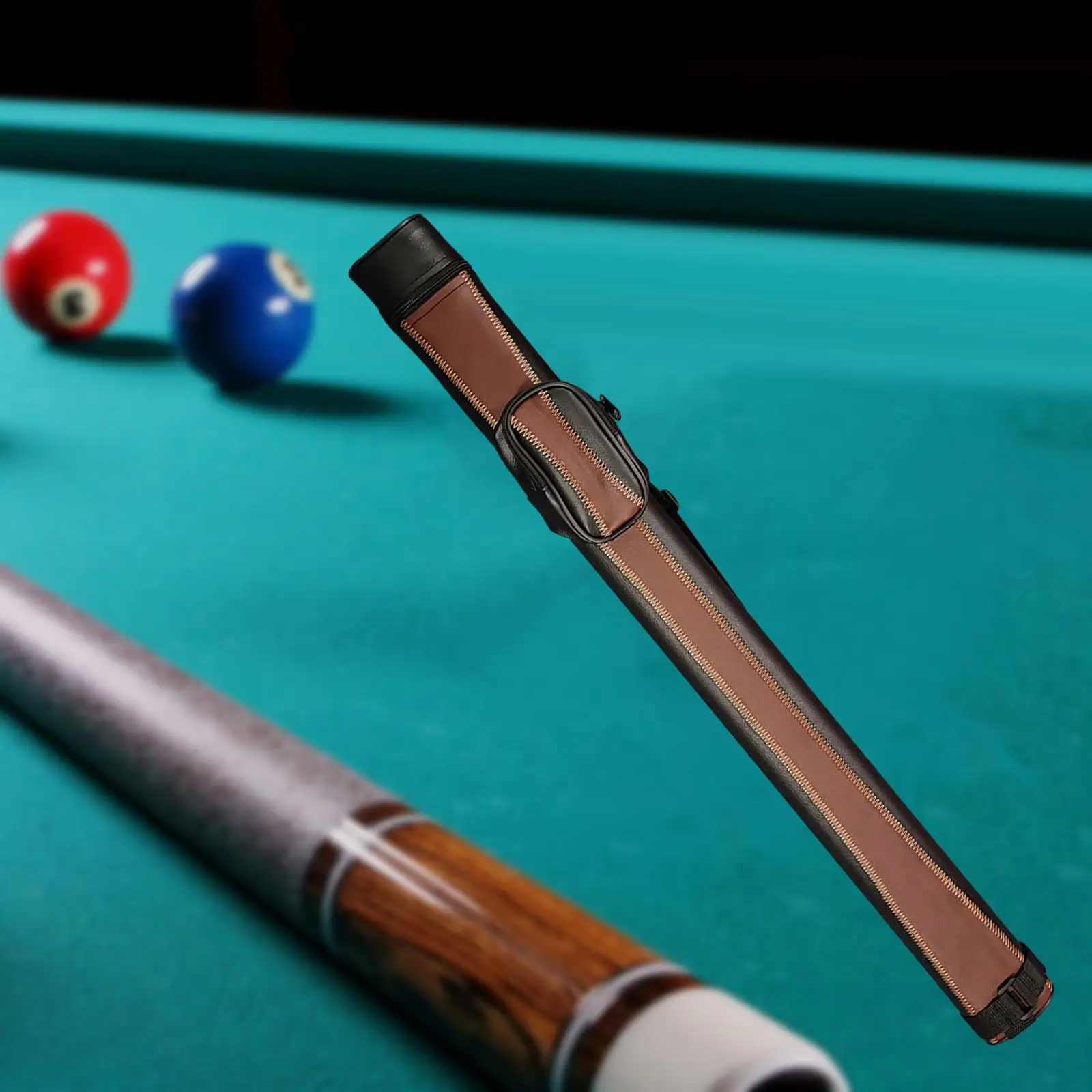 Pool Cue Case Storage Bag PU Leather Waterproof Billiards Accessories 1 Complete 2 Pieces Rod for Games Sports Black Brown