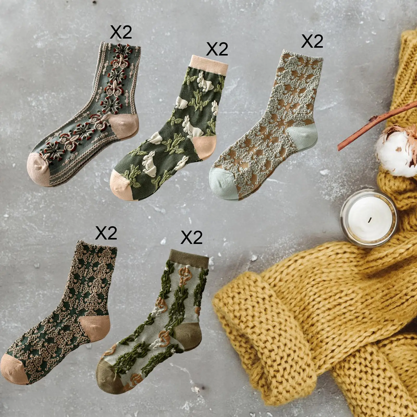 10Pair Jacquard Crew Socks Birthday Gift Trouser Thick Women Winter Socks for Bedroom Football Living Room Girls Indoor Outdoor