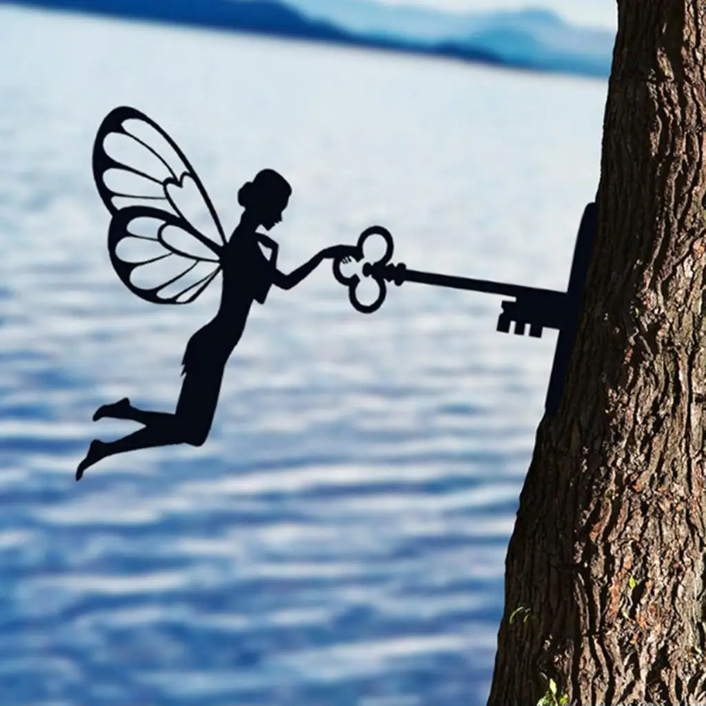 Garden Metal Art Fairy Silhouette Sculpture Ornament Tree Wall