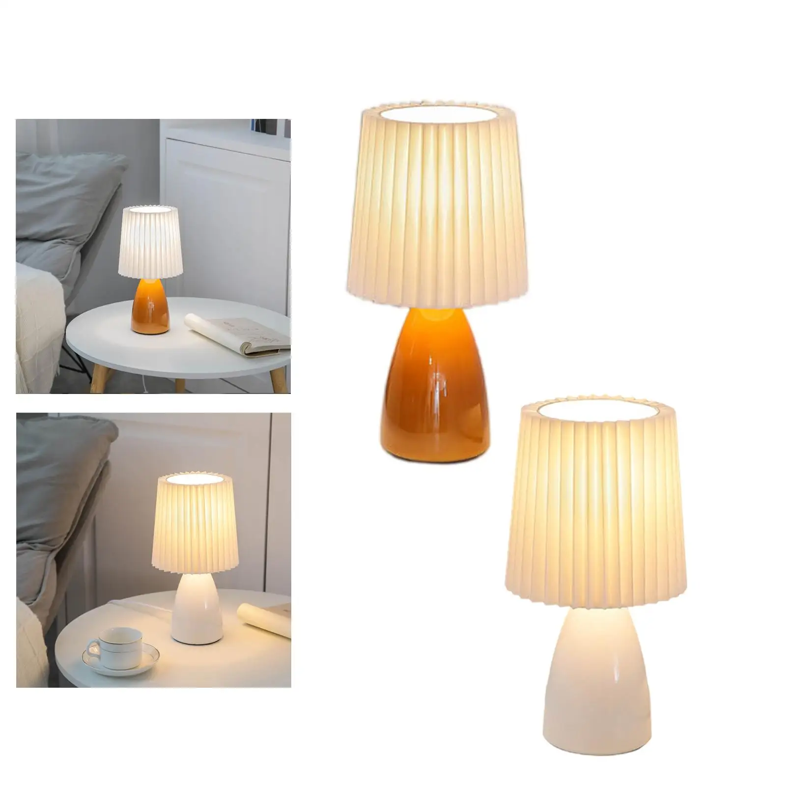 Glass LED Desk Lamp For Bedroom Korean Ins Style Striped Pleated Table Lamp Decor Cute Glass Translucent Bedside Lamp
