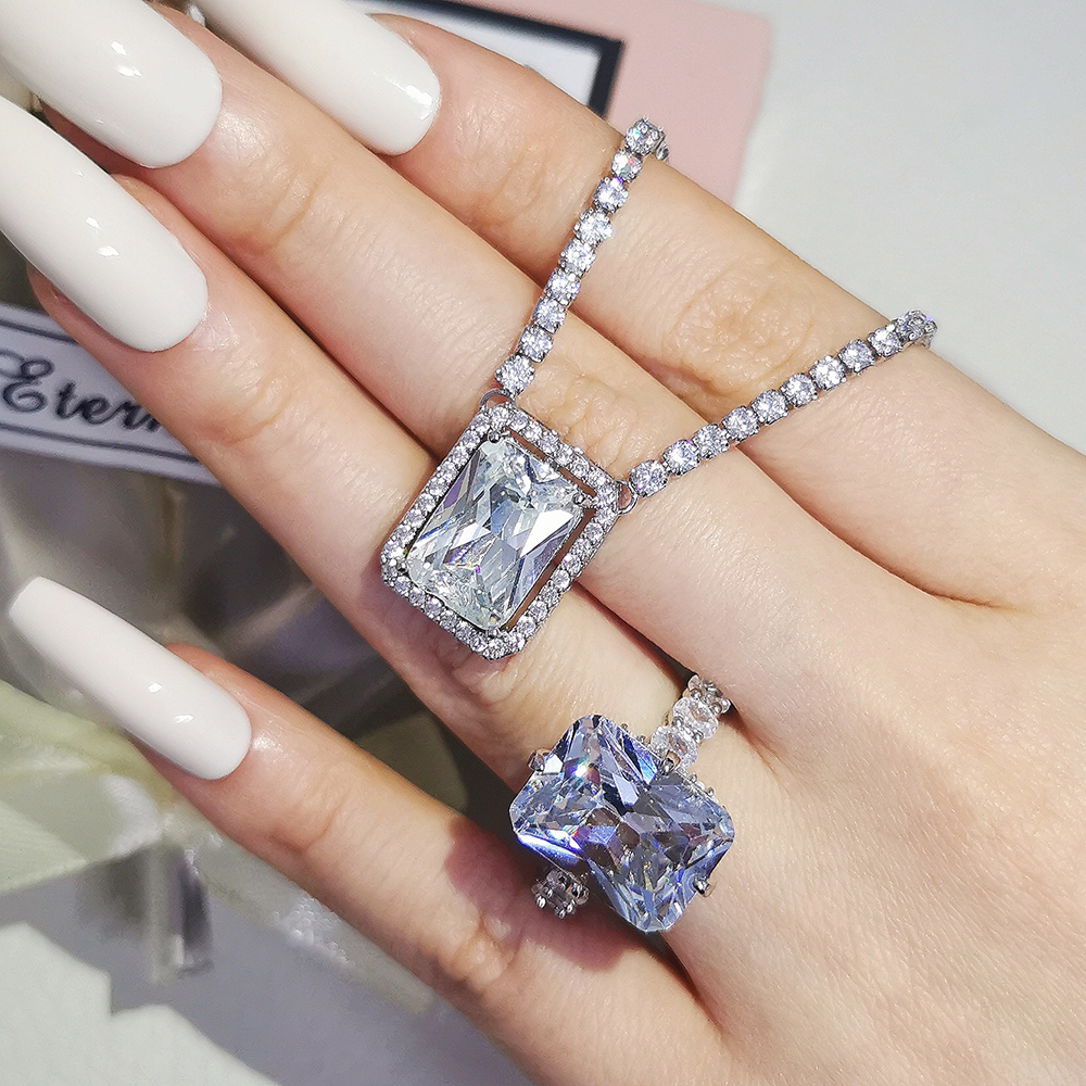 2 stücke Pack silber farbe braut Schmuck set halo Engagement ring runde stud ohrring für Hochzeit weihnachten geschenk party J7277 – Detail 8