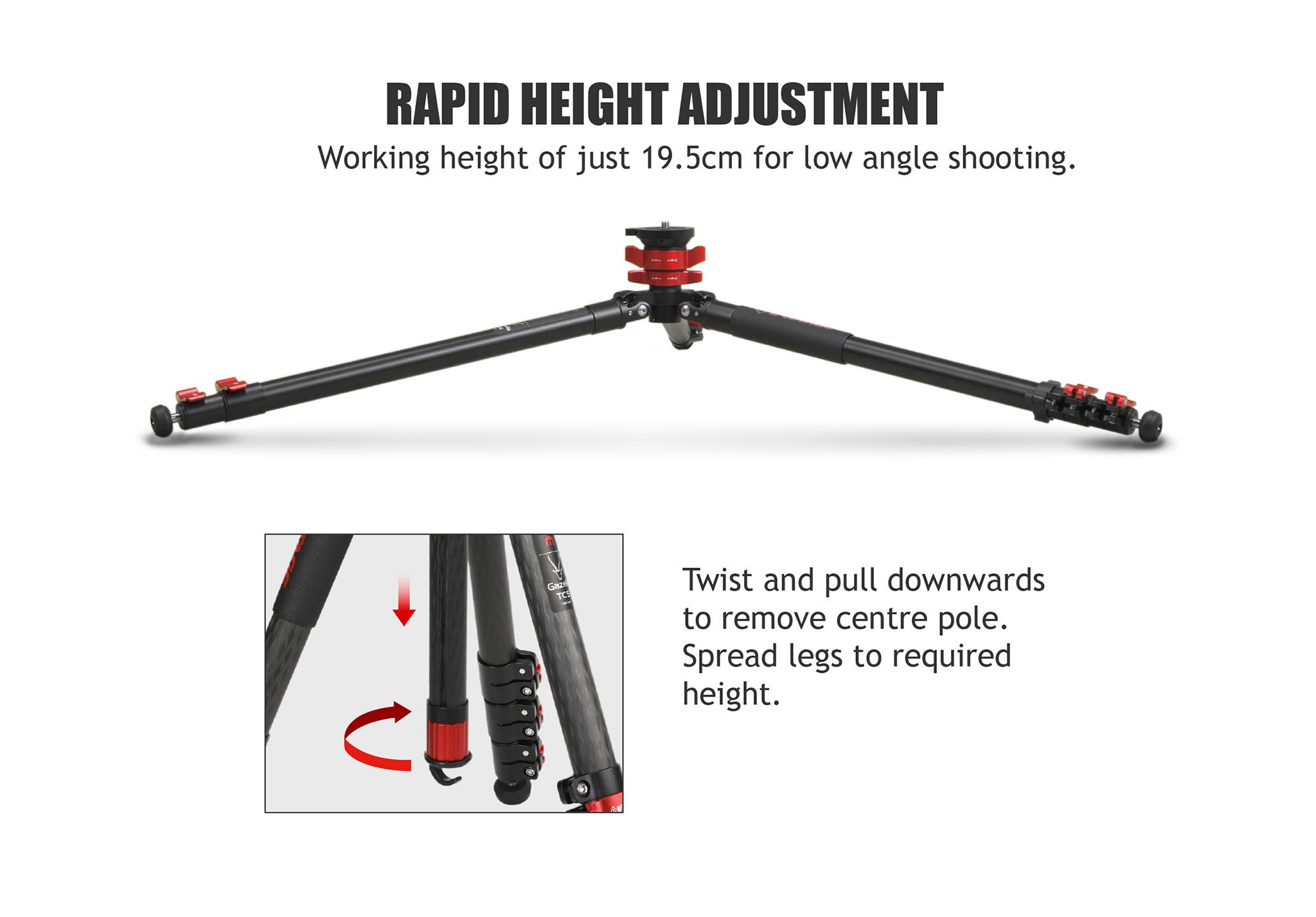Description Picture 3 of itemIFOOTAGE TA5S/TC5S/TA6S/TC6S/TC7/TC9 Professional Tripod Gazelle Series 3 Sections Carbon Fiber Camera Tripods  for CANON DSLR