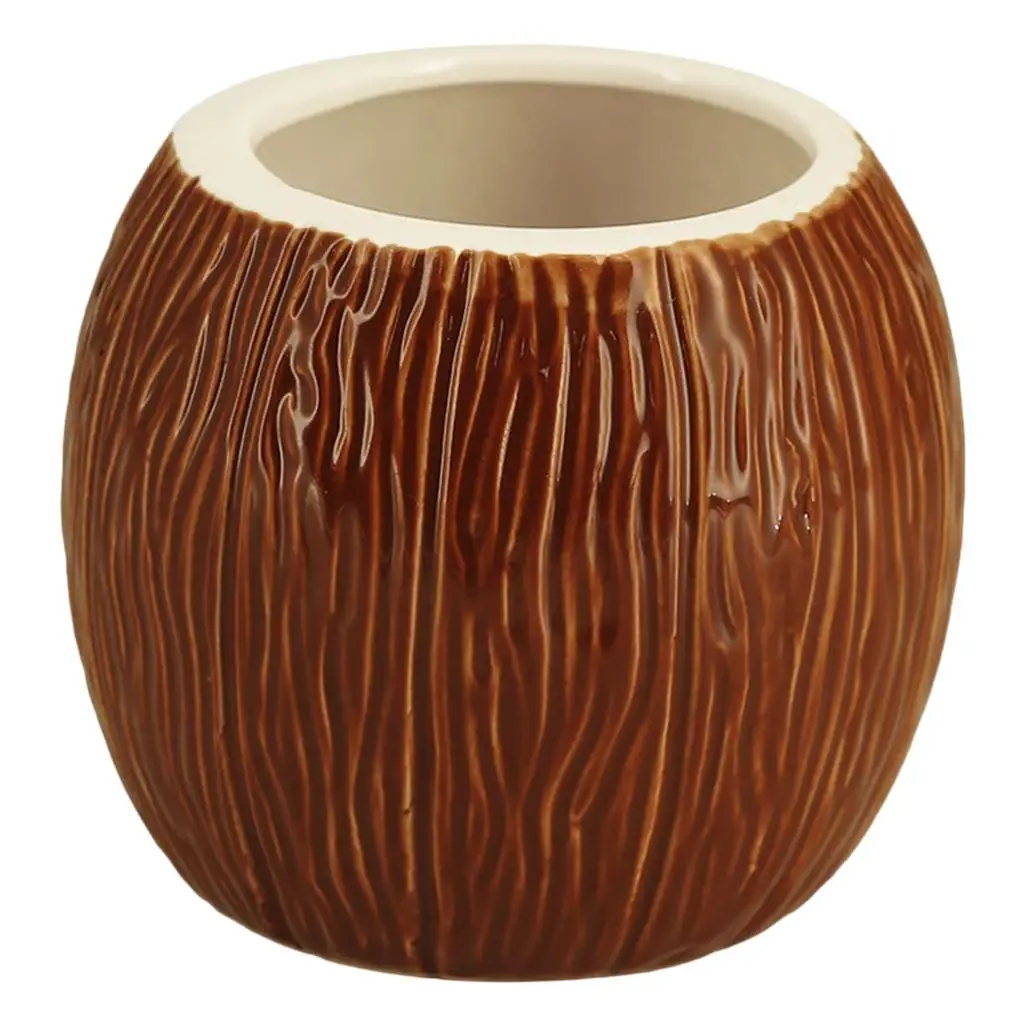 17.6oz Hawaii Coconut Mug, Porcelain 520ml Cocktail Cups for Party Easter Islander Gifts Drinks, Brown