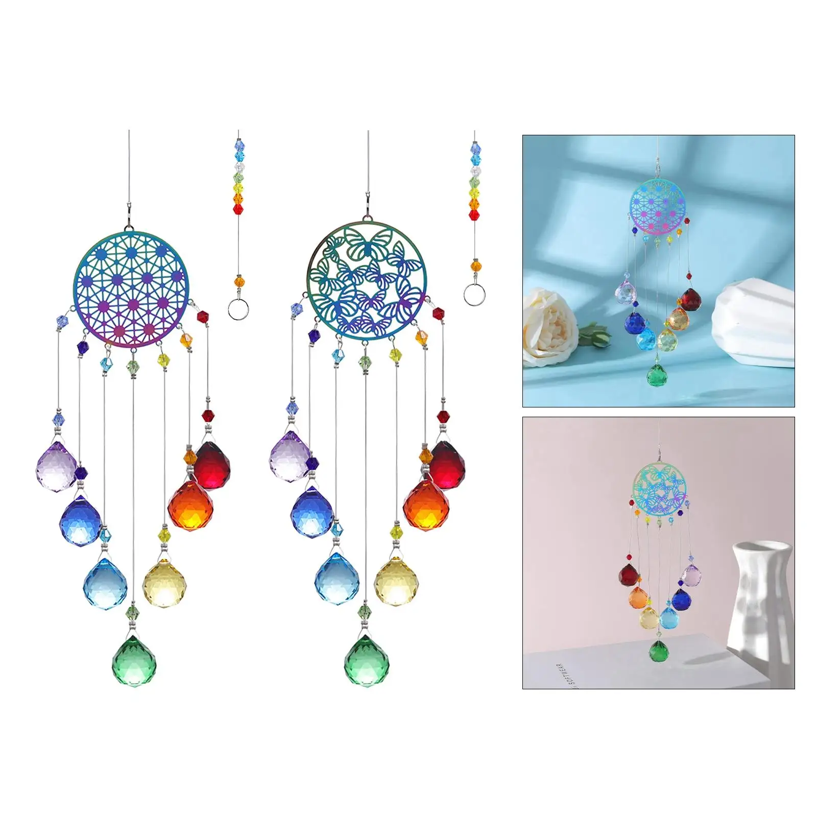 Hanging Crystal Wind Chime Prism Beautiful Pendants Colorful Wind Bell for Car Charm Wedding Wall Garden Decor Gift