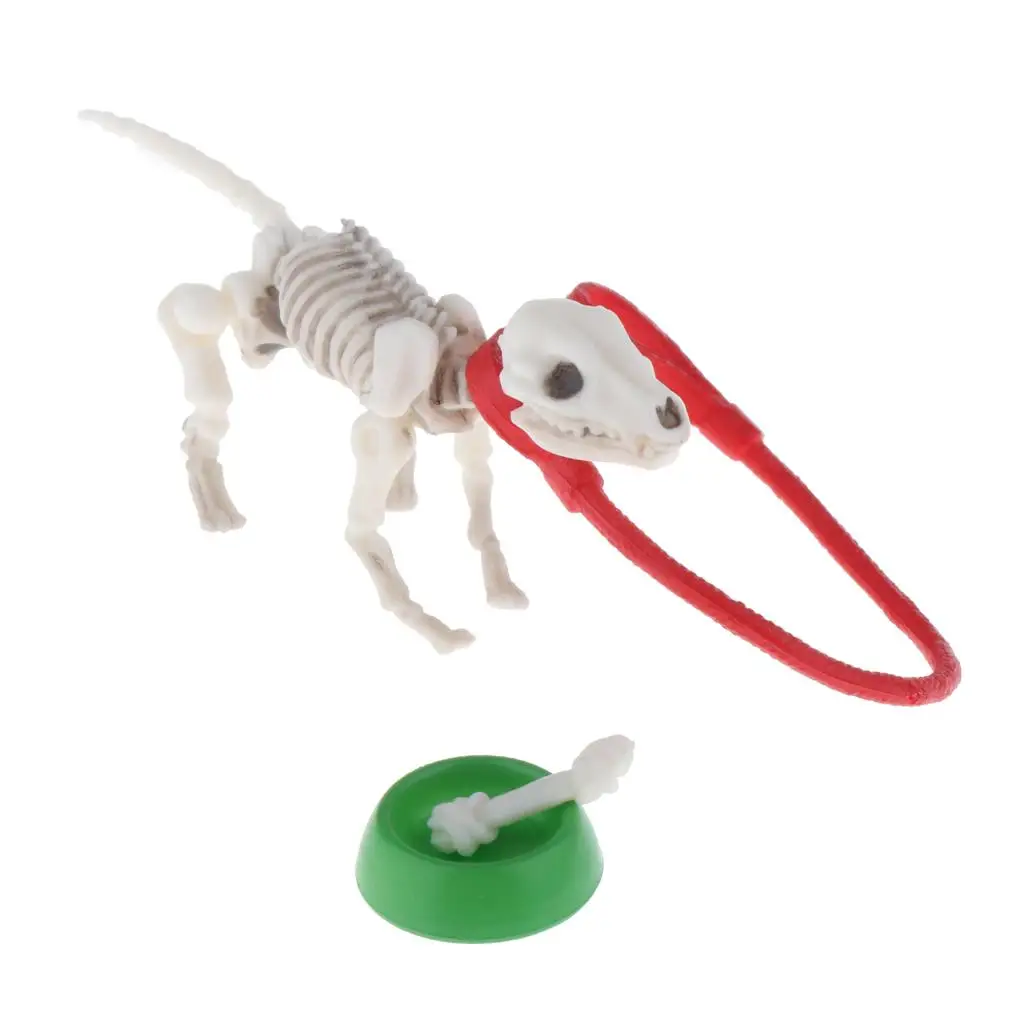 Puppenhaus Miniaturen Plastik Pose Skelett Hund Figur Schüssel Set Halloween 