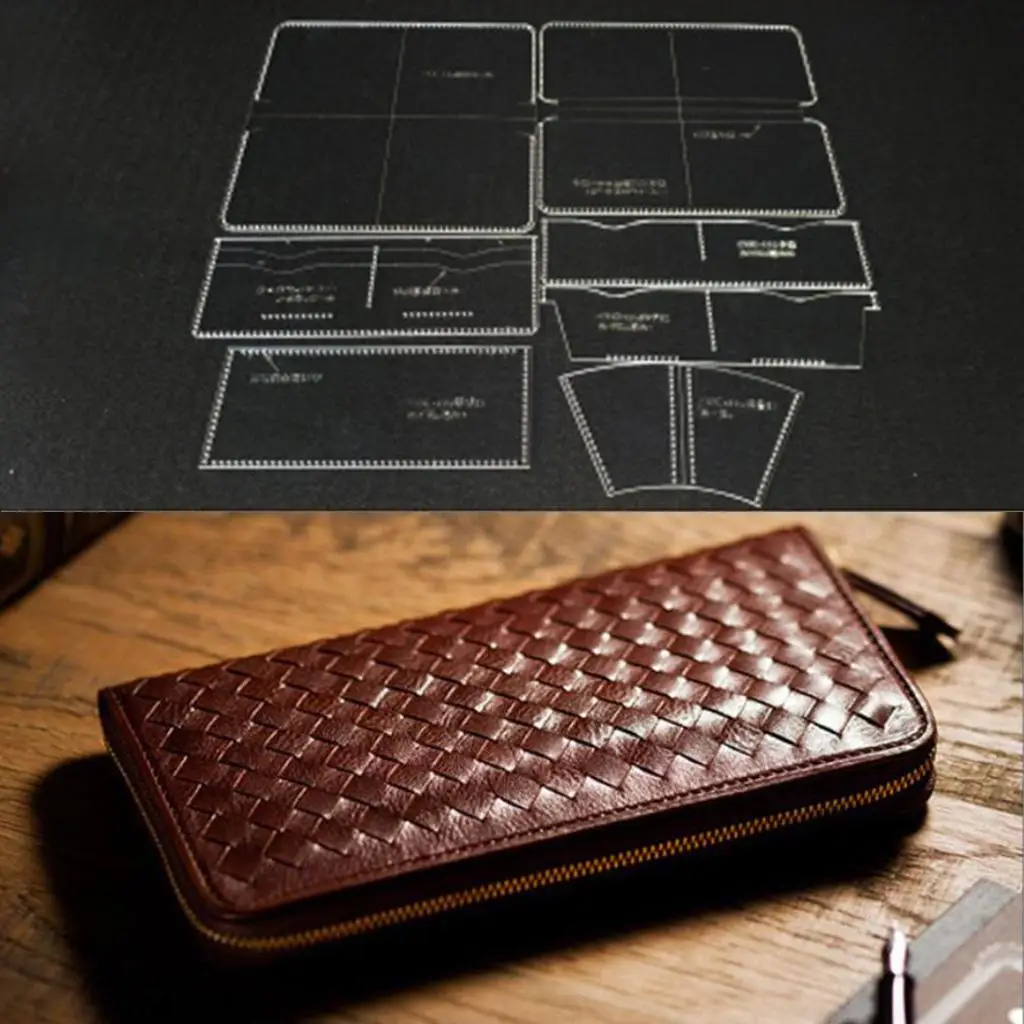 7Pcs Acrylic Template for Vintage Zipper Leather Wallet Bag Craft Stencils