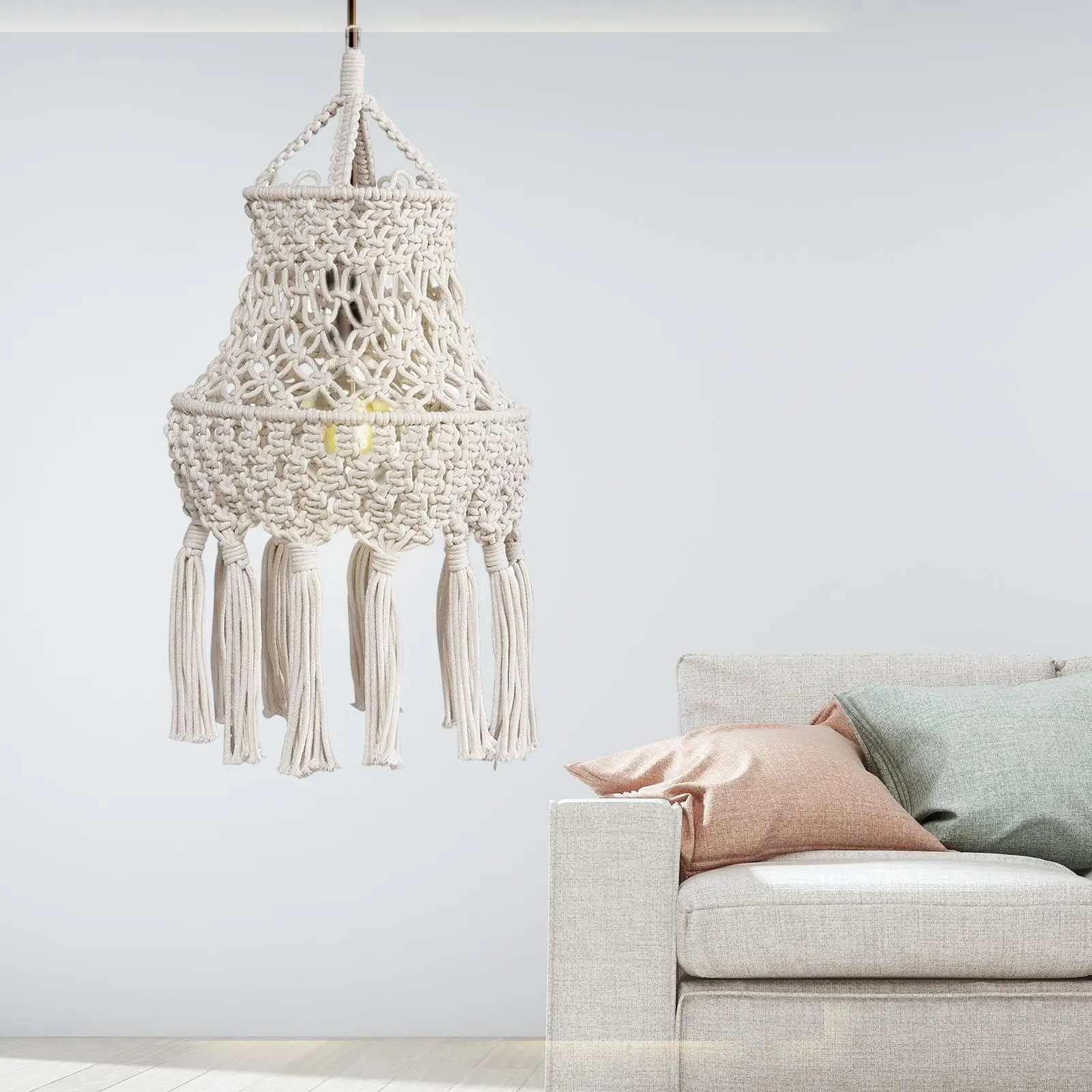 Macrame Lamp Shade Chandelier Lampshade Bohemian Tassel Lamp Shade for Office Home