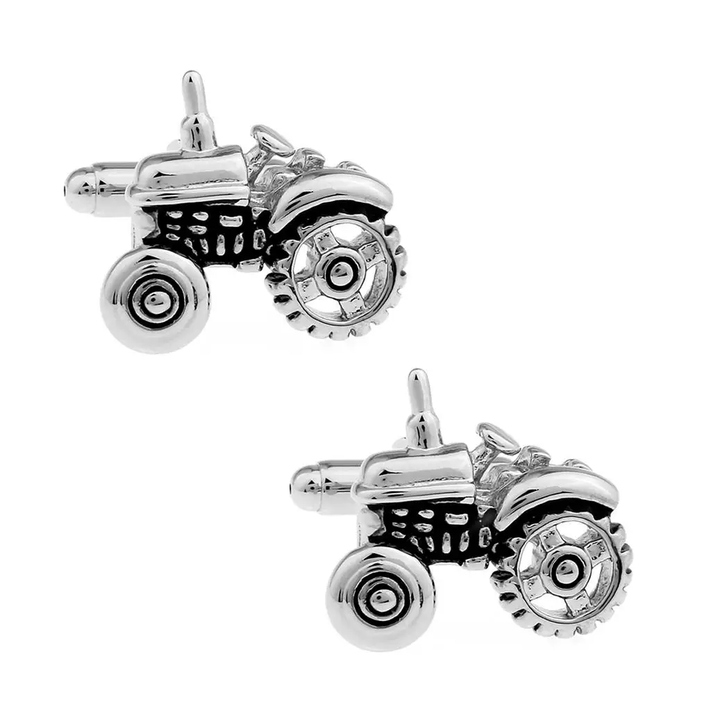 Fashion Jewel Pair of Silver Men Cufflinks in The Form of Tractor Accessory