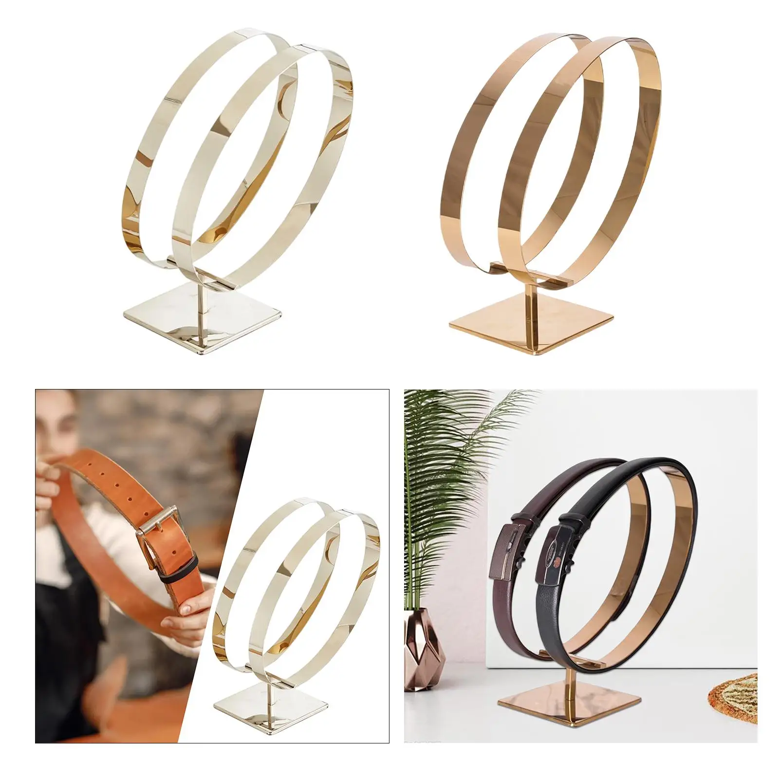 Stainless Steel Belt Display Stands Double Loop Decorative Display Shelf Case Organizer Rack Holder for Store Show Bedroom Women